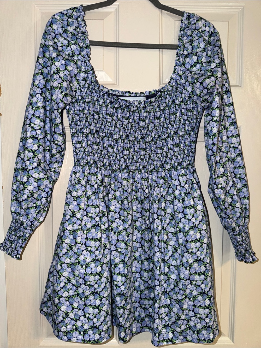 Hill House Floral Smocked Long Sleeve Mini Dress